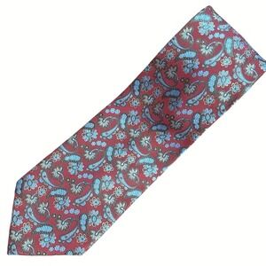 Ben‎ Sherman Men's Neck Tie Geometric Paisley Red Gold Blue 100% Silk 3.5"